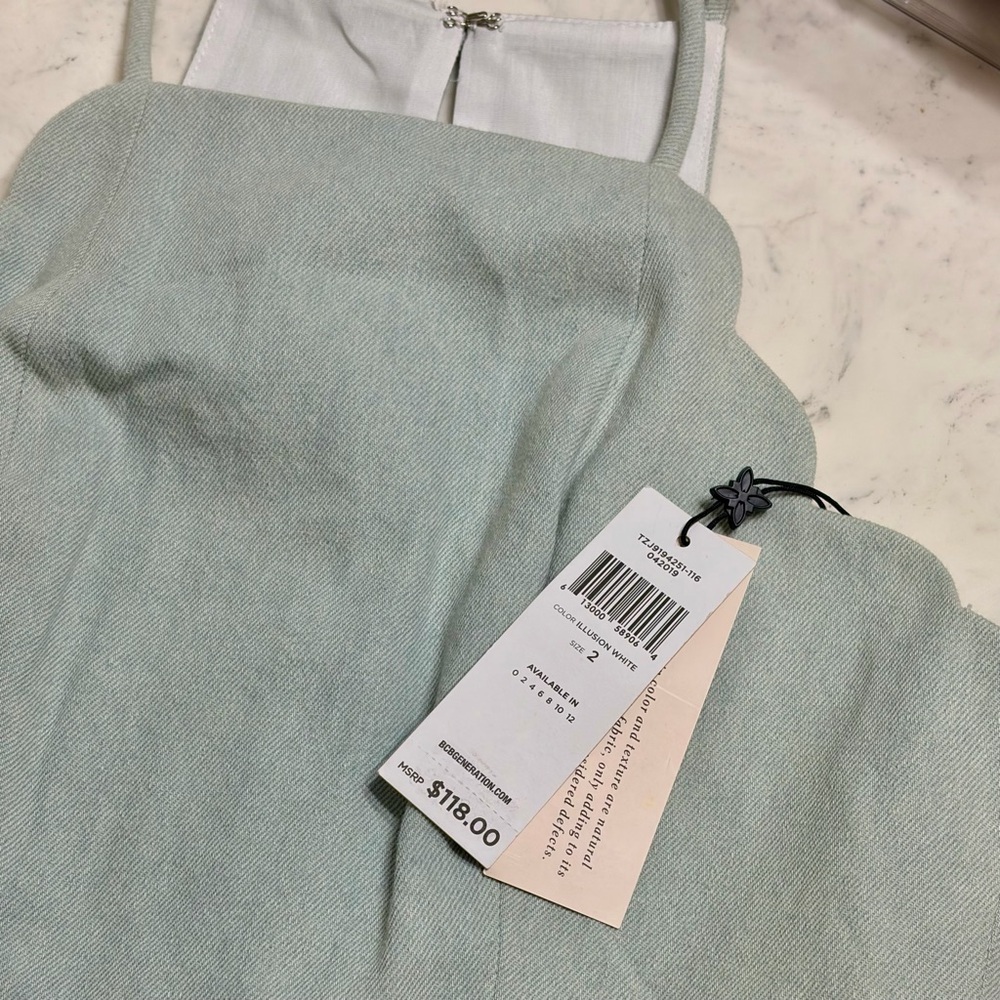 BCBGeneration Scalloped Denim Jumpsuit in Illusion White (Light Blue), SZ 2 NWT - Picture 8 of 8